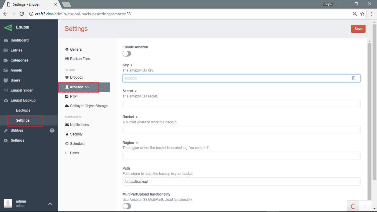 Amazon s3 settings