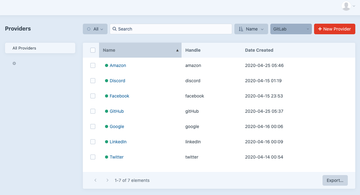Socializer - Provider index page
